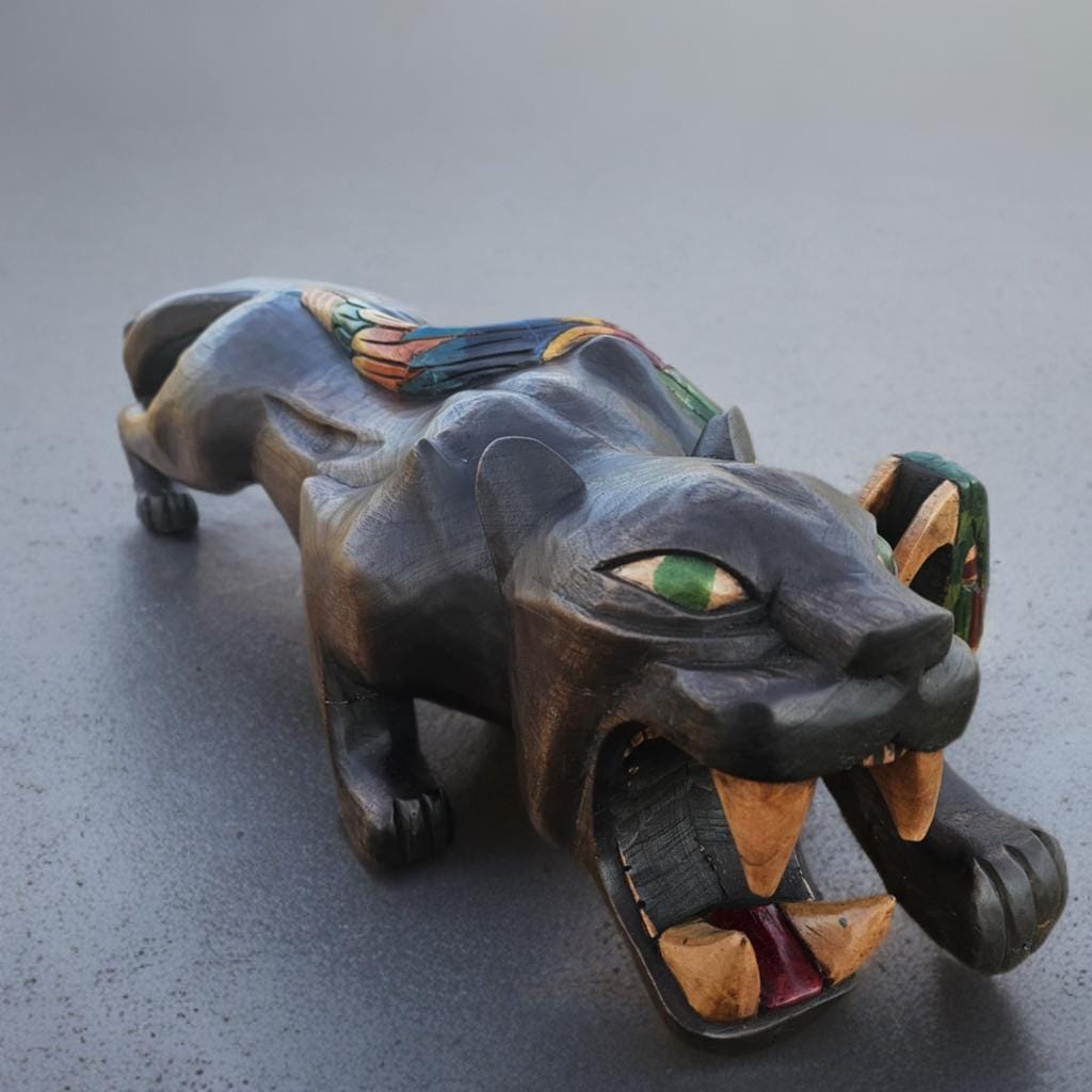 Jaguar, Mexican art, wood statue, handcrafted