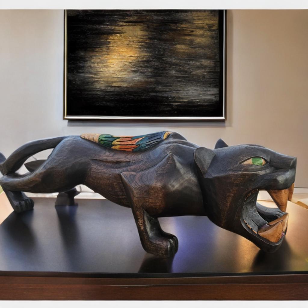 Jaguar, Mexican art, wood statue, handcrafted