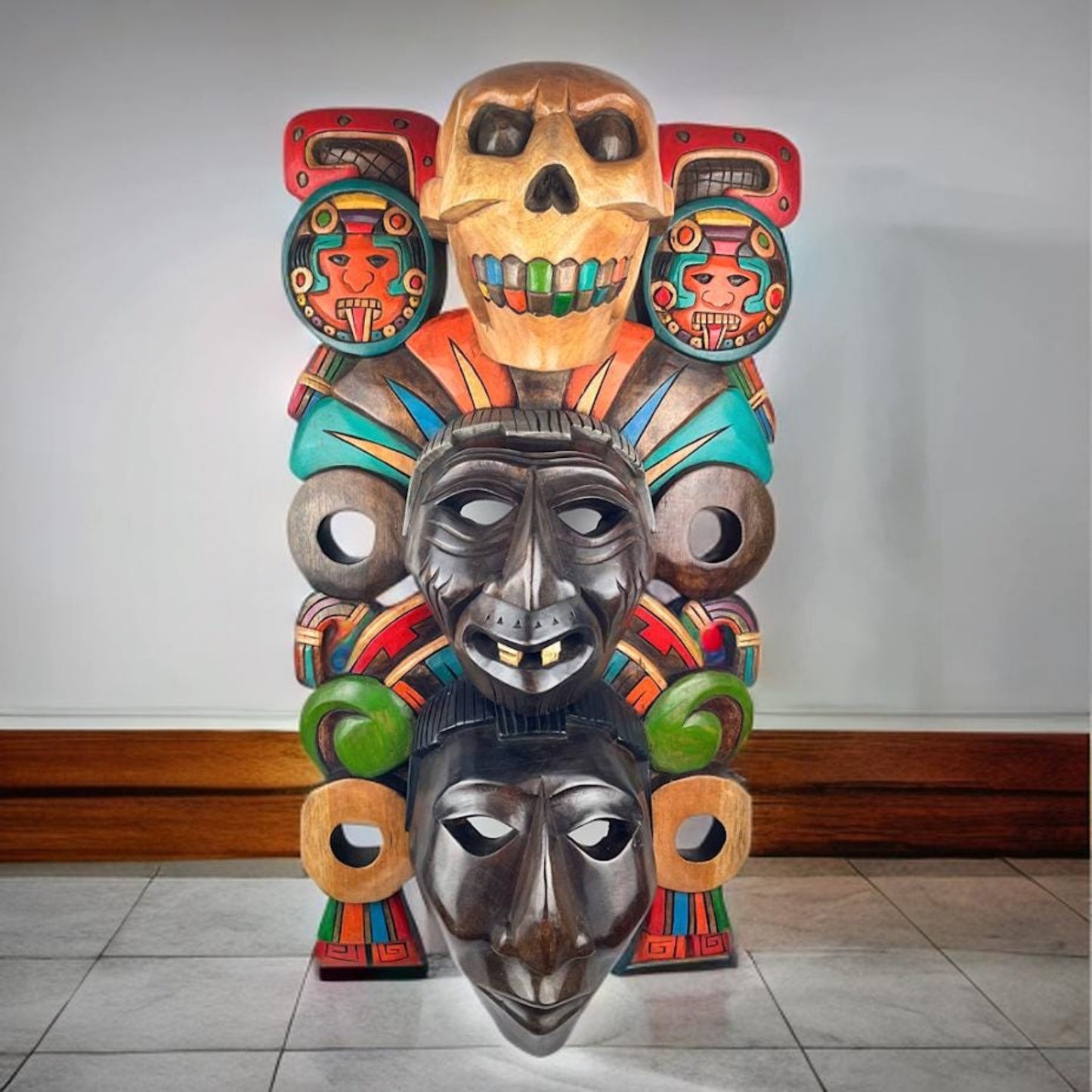 Wooden Mask, Aztec Culture, Mayan Culture, Mexican Art, Mayan Calendar, Aztec Calendar, Wood Craft, Handmade.