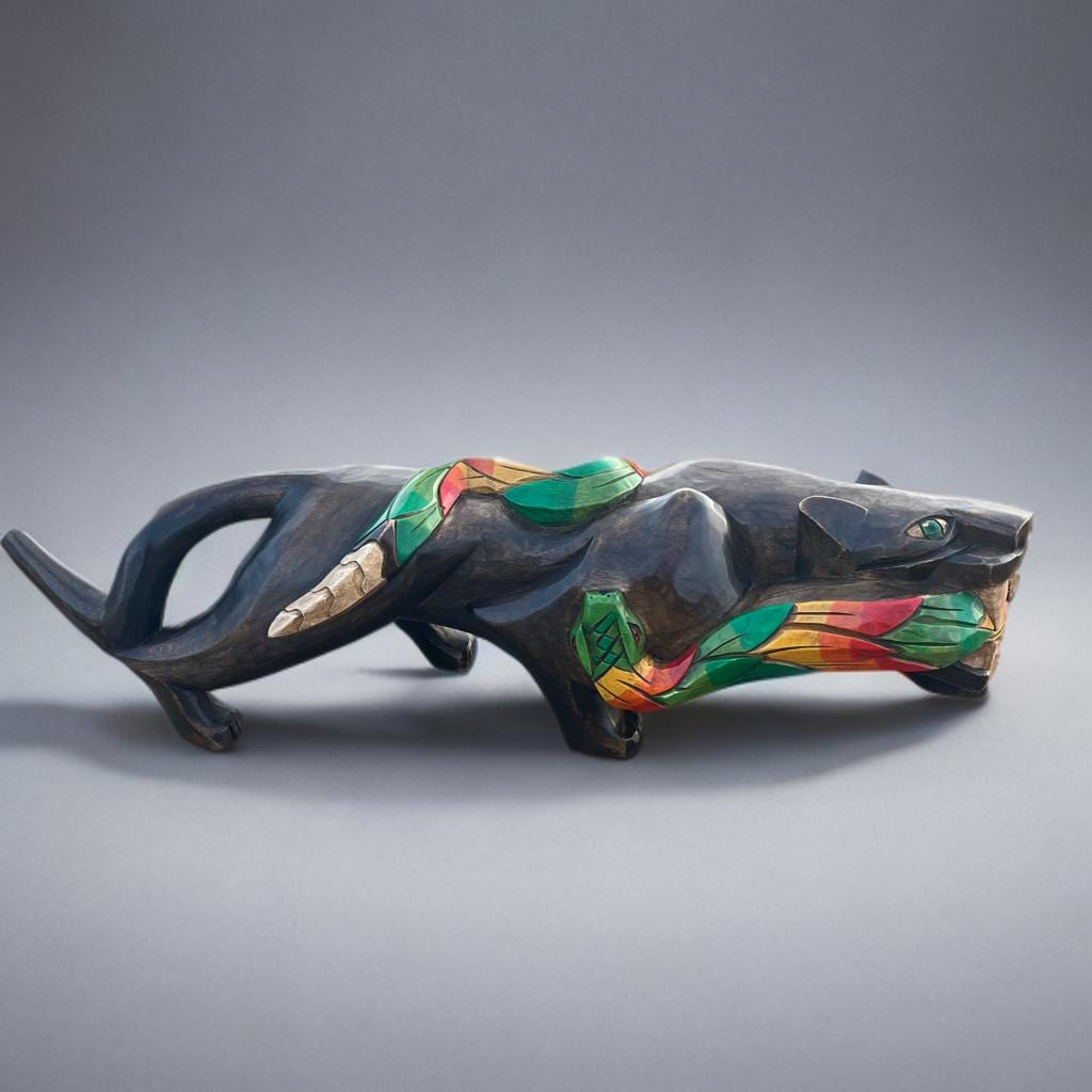 Jaguar, Mexican art, wood statue, handcrafted