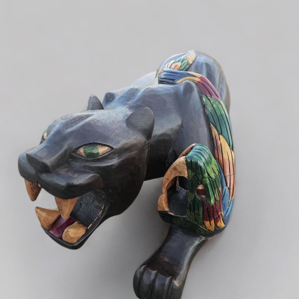 Jaguar, Mexican art, wood statue, handcrafted