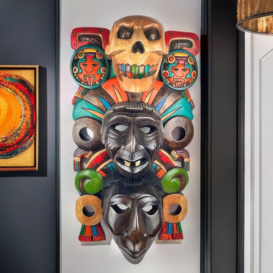 Wooden Mask, Aztec Culture, Mayan Culture, Mexican Art, Mayan Calendar, Aztec Calendar, Wood Craft, Handmade.