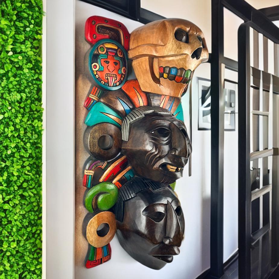 Wooden Mask, Aztec Culture, Mayan Culture, Mexican Art, Mayan Calendar, Aztec Calendar, Wood Craft, Handmade.