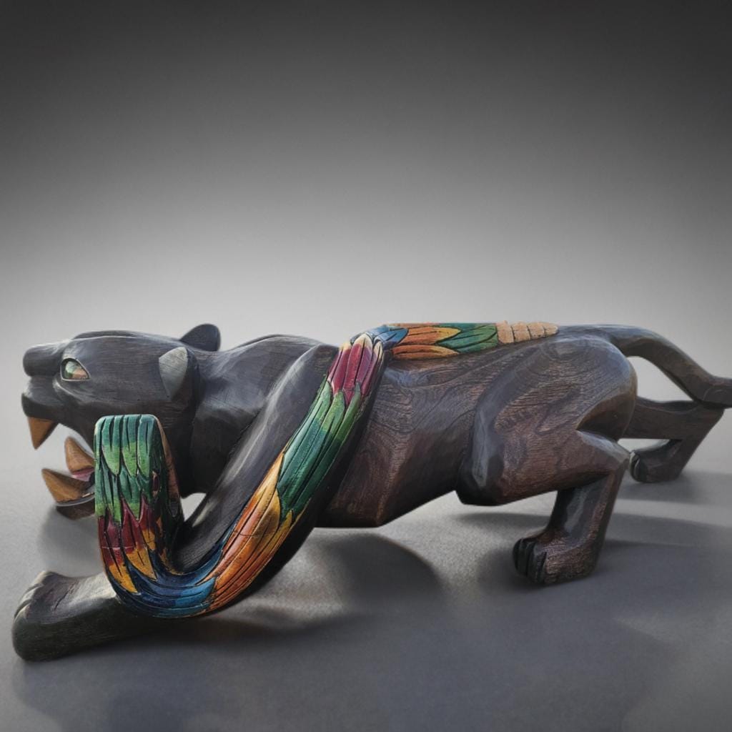 Jaguar, Mexican art, wood statue, handcrafted