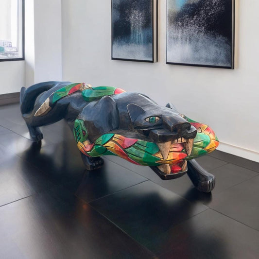 Jaguar, Mexican art, wood statue, handcrafted
