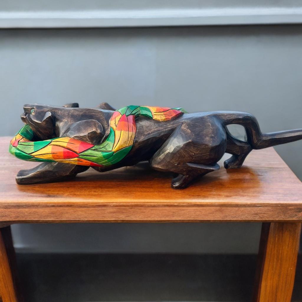 Jaguar, Mexican art, wood statue, handcrafted